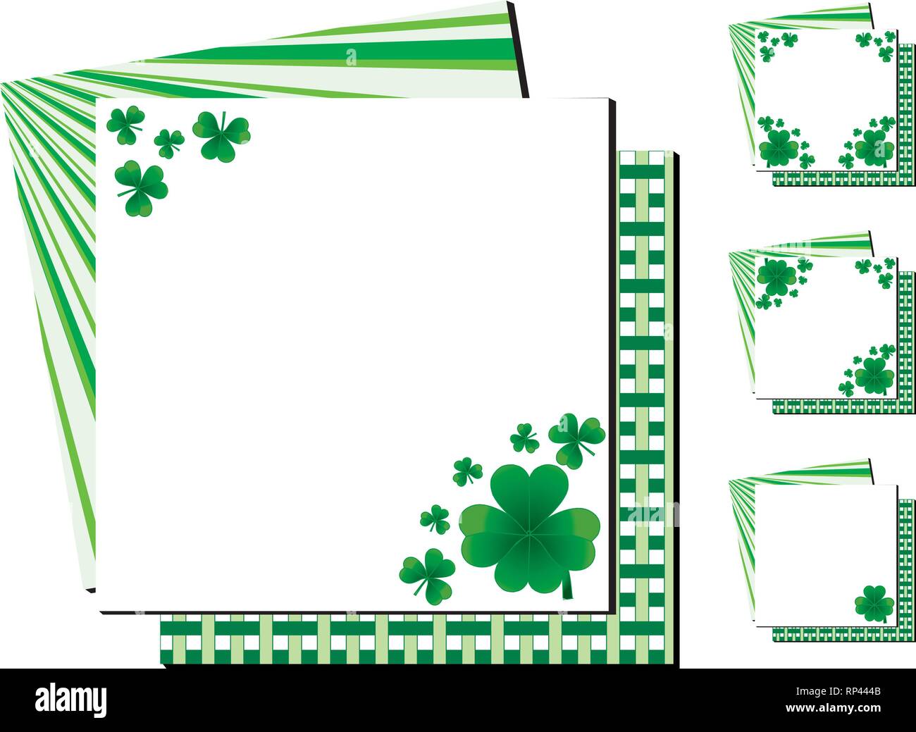 Set of background with clovers for St.Patrick`s day with one happy clover, vector illustration Stock Vector